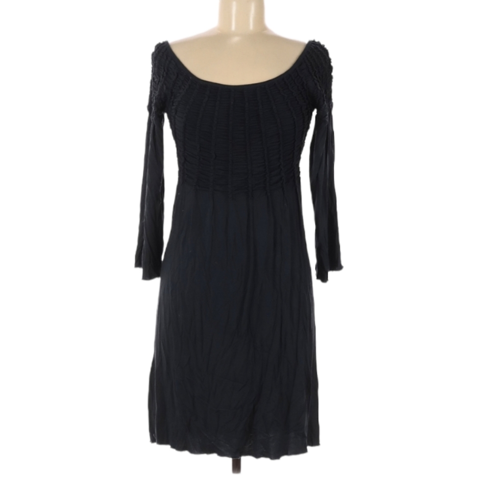 MY TRIBE Paula Long Sleeve Dress Size M Black Scoop Neck Ruching Stretch